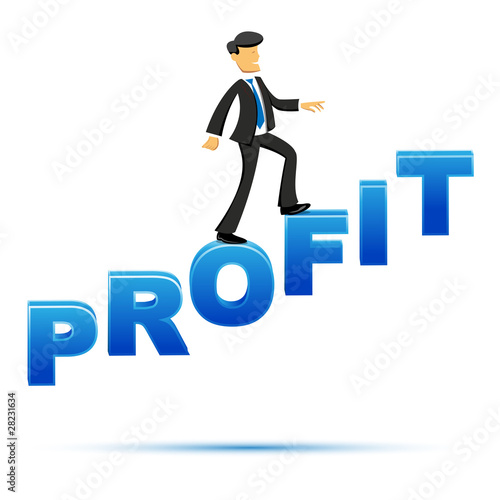 businessman climbing on profit text