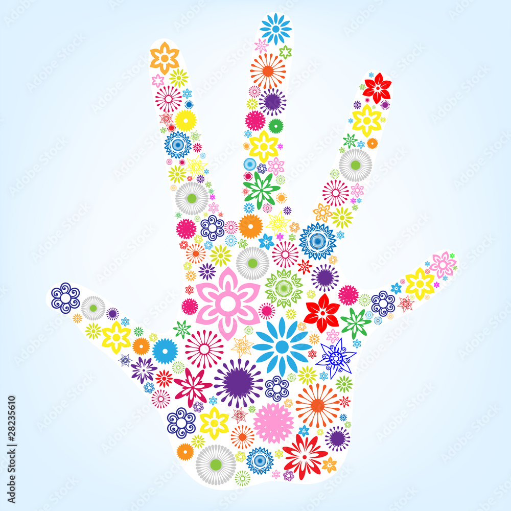 Happy hand vector and flowers Happy hand vector and flowers