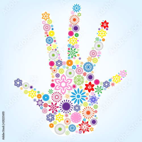 Happy hand vector and flowers
