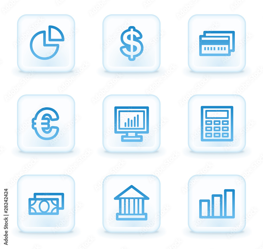 Finance web icons set 1, white square buttons Finance web icons set 1, white square buttons