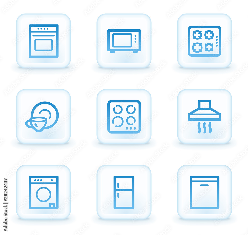 Home appliances web icons, white square buttons