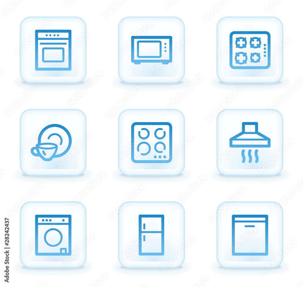 Home appliances web icons, white square buttons Home appliances web icons, white square buttons