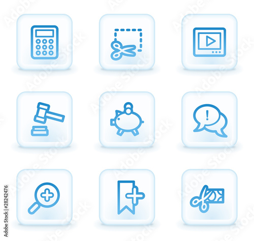 Shopping web icons set 3, white square buttons