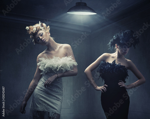 Vogue style photo of two fashion ladies photo