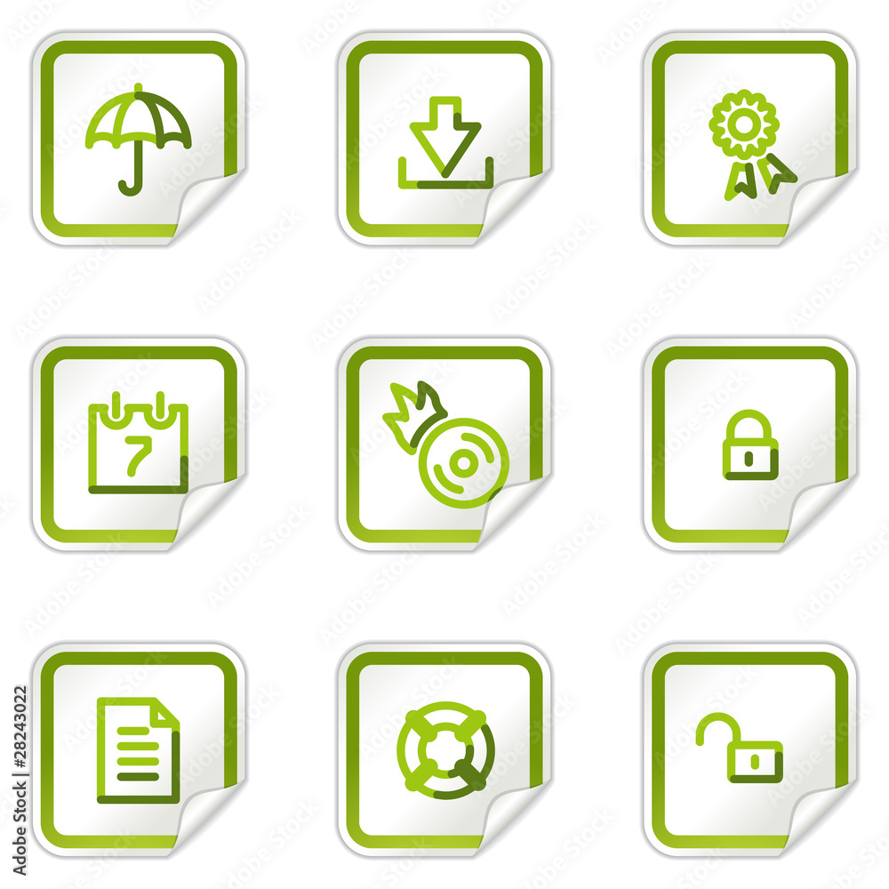 Data security web icons, green stickers series Data security web icons, green stickers series