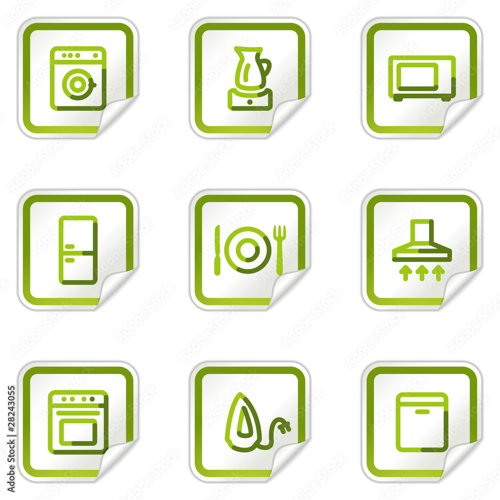 Home appliances web icons, green stickers series Home appliances web icons, green stickers series