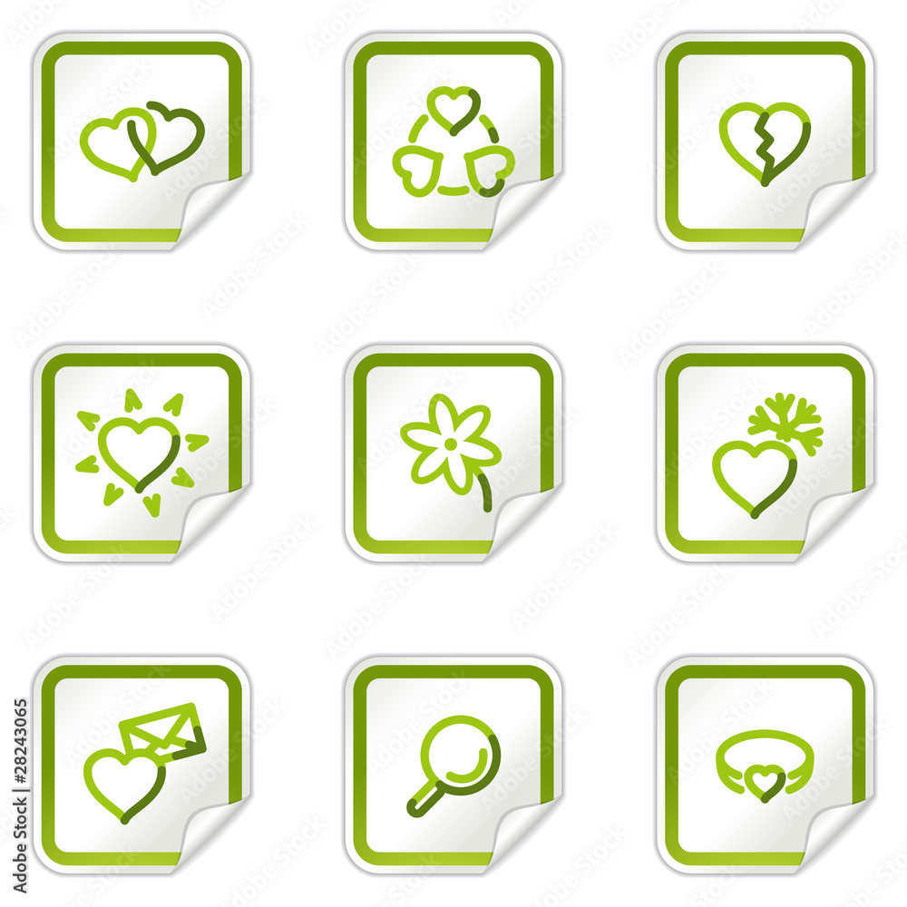 Love web icons, green stickers series Love web icons, green stickers series