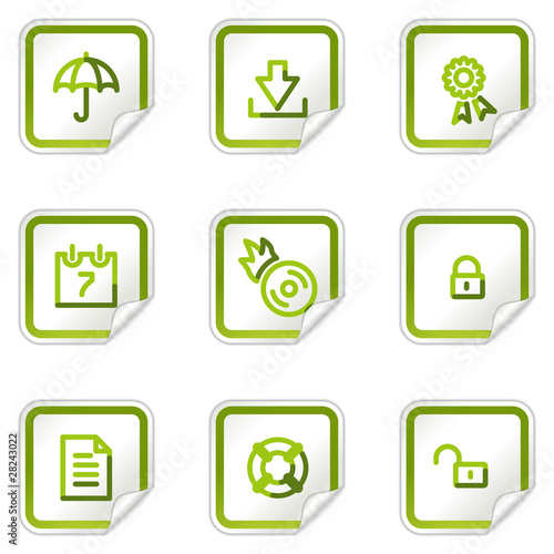Data security web icons, green stickers series