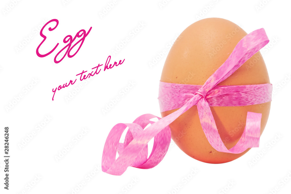 Easter egg with red ribbon on white background Easter egg with red ribbon on white background