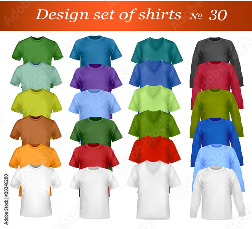 Color and white men polo shirts and t-shirts. Vector