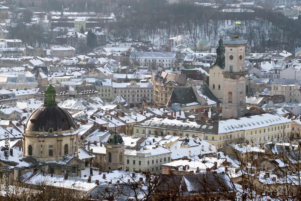 Winter view of Lviv, Ukraine central part