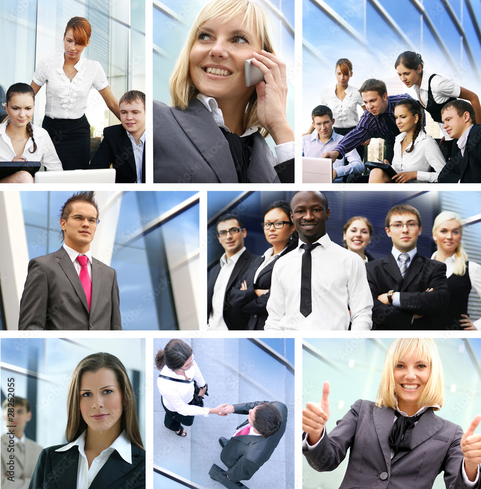 A collage of images with young and smart businesspeople A collage of images with young and smart businesspeople