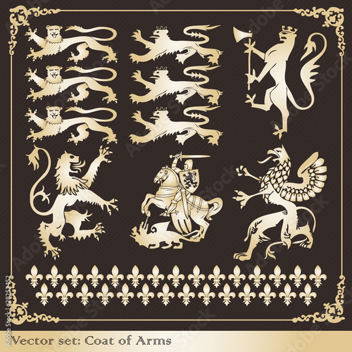 Silhouettes of gold heraldic lions