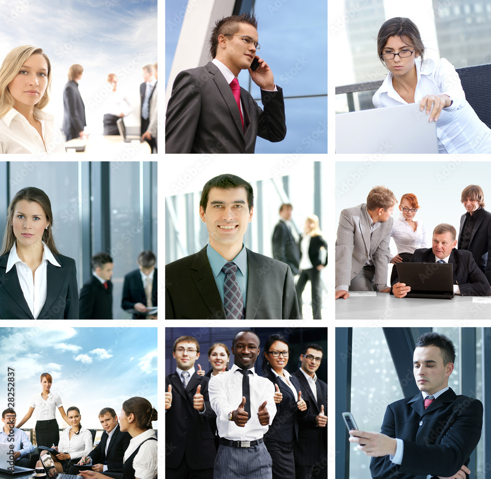 A collage of different business images with young people A collage of different business images with young people