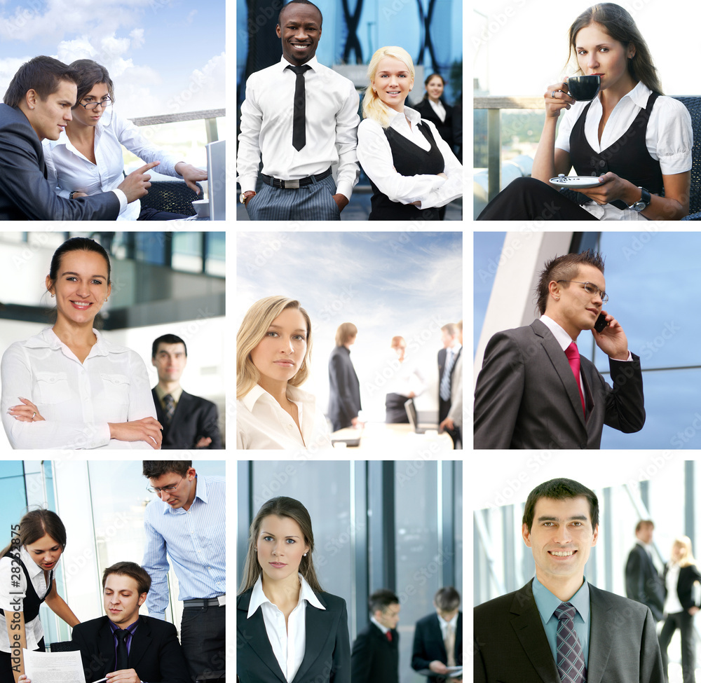 A collage of different business images with young people A collage of different business images with young people