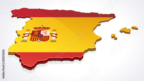 España mapa con la bandera en el fondo blanco