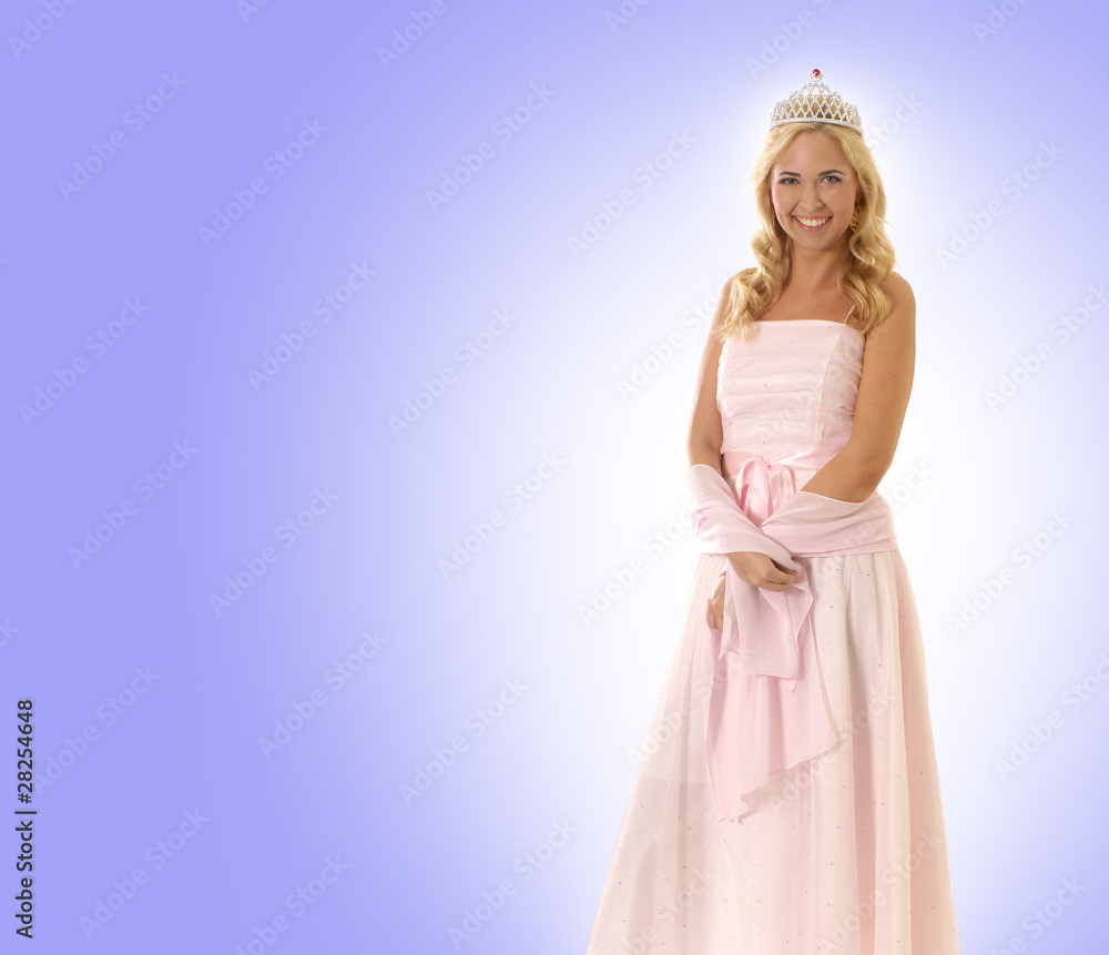 A young and beautiful blond Caucasian princess in white clothes A young and beautiful blond Caucasian princess in white clothes