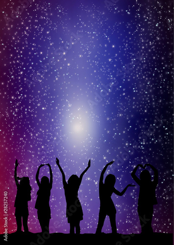 Silhouette of young woman with stars
