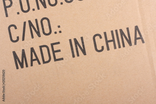 Made in China stamped on a cardboard box