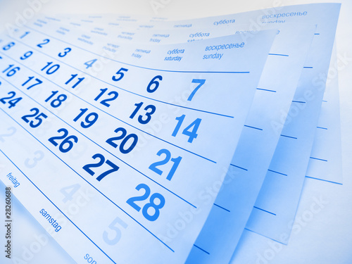 Blue toned calendar page