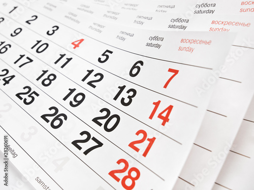 Closeup a calendar page