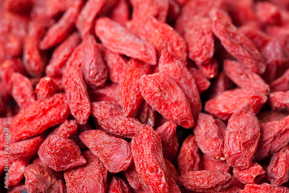 Pile of red dried goji berries, close up Pile of red dried goji berries, close up