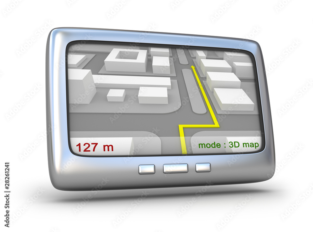 GPS navigator and 3D map on white background GPS navigator and 3D map on white background