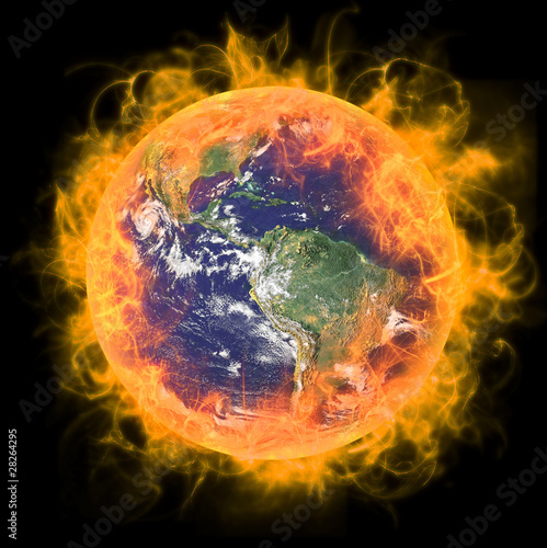 Real Earth Planet in space. In red fire. © Igor Chaikovskiy
