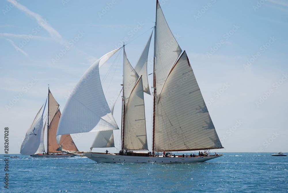 classic wood sail yacht in regatta