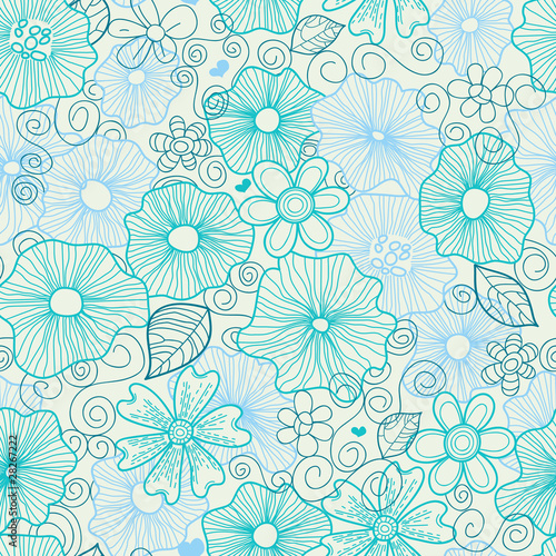 Floral seamless background in blue