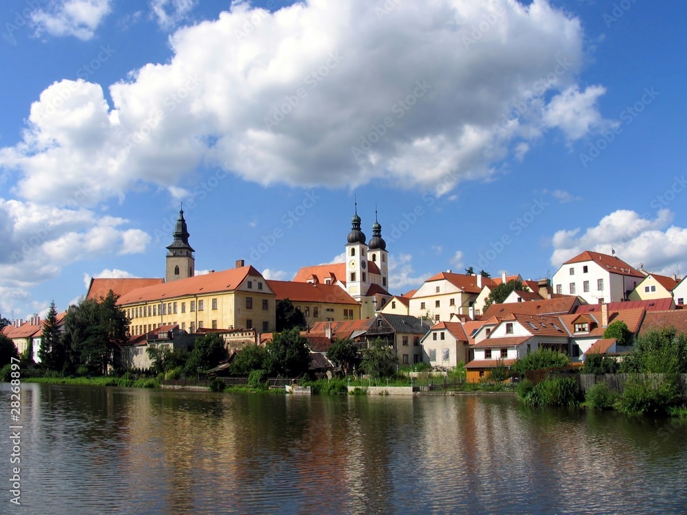 Czech beauty, castle above lake in Telc