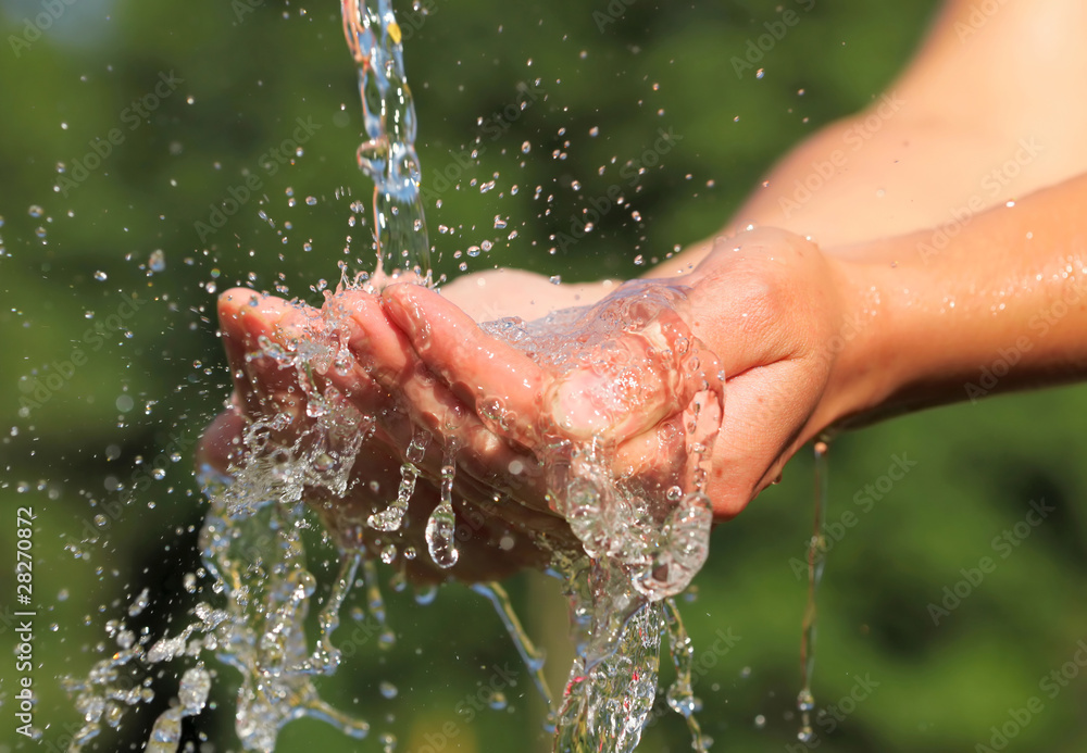 Fototapeta premium Woman's hands with water splash