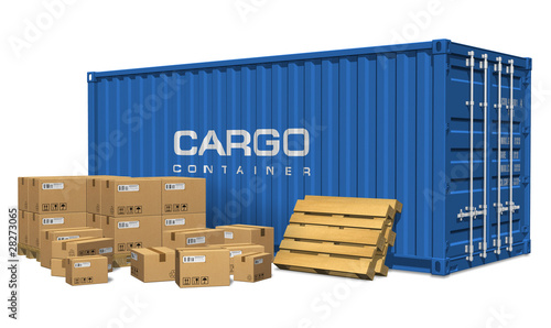 Cardboard boxes and cargo container