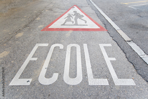 School Zone Warning on Street, Geneva Switzerland, French, Ecole © qingwa