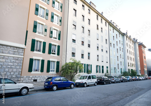 Row of Apartment Buildings, Street Scene Geneva Switzerland