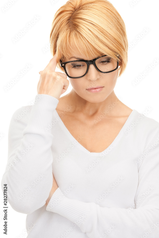 pensive businesswoman over white