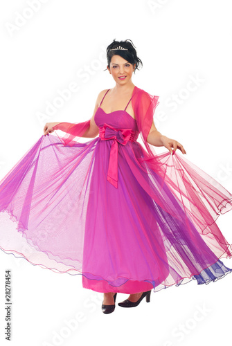 Woman twirl her pink dress