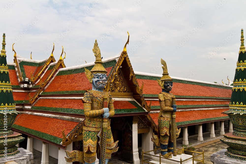 The temple Wat phra kaeo in the Grand palace area, one of the ma