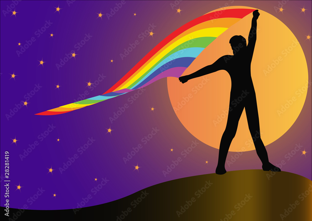 silhouette person who keeps developing rainbow