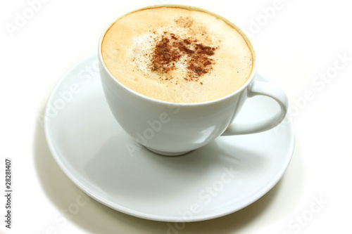 Cappuccino in white cup isolated over white