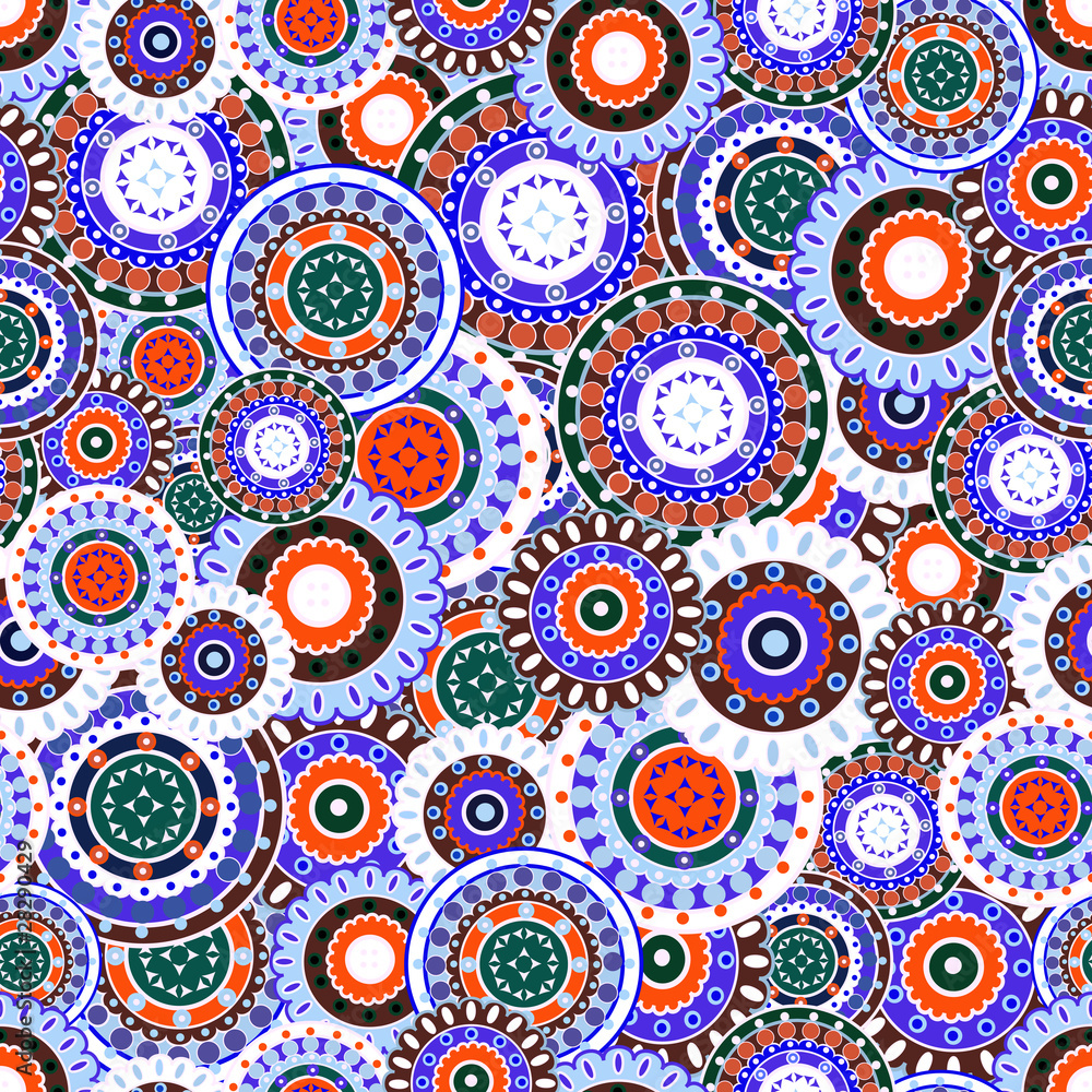 Seamless pattern with colored oriental round ornaments
