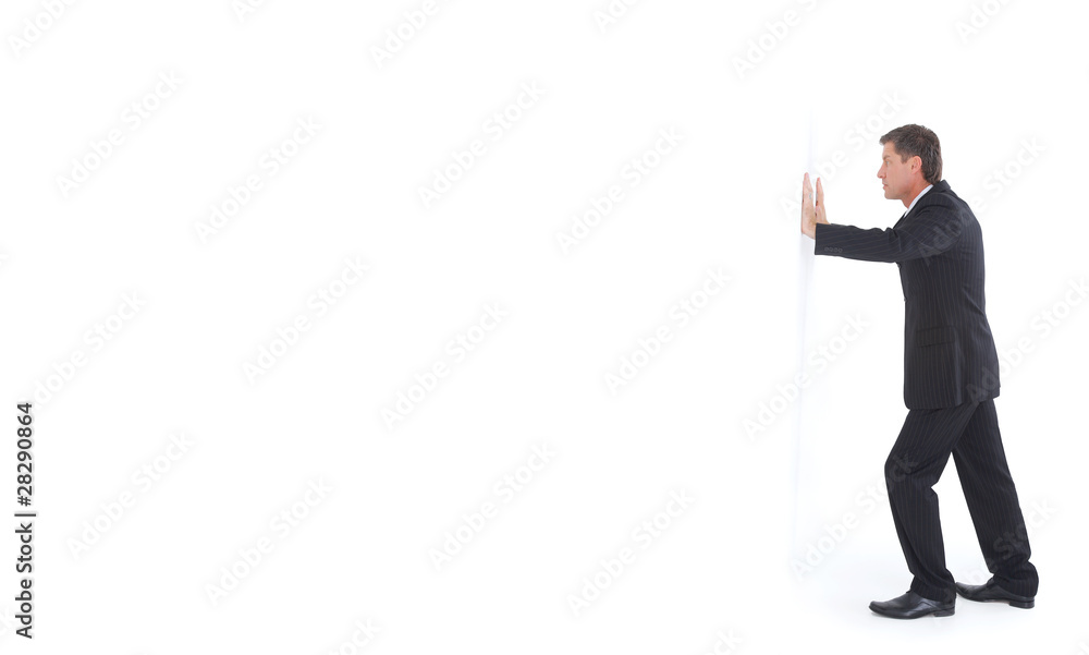 Isolated portrait of a senior business man pushing Isolated portrait of a senior business man pushing