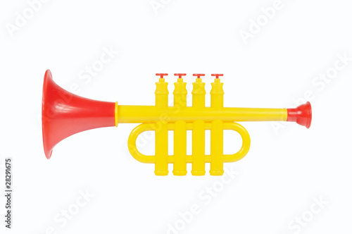 Children trumpet made of colored plastic