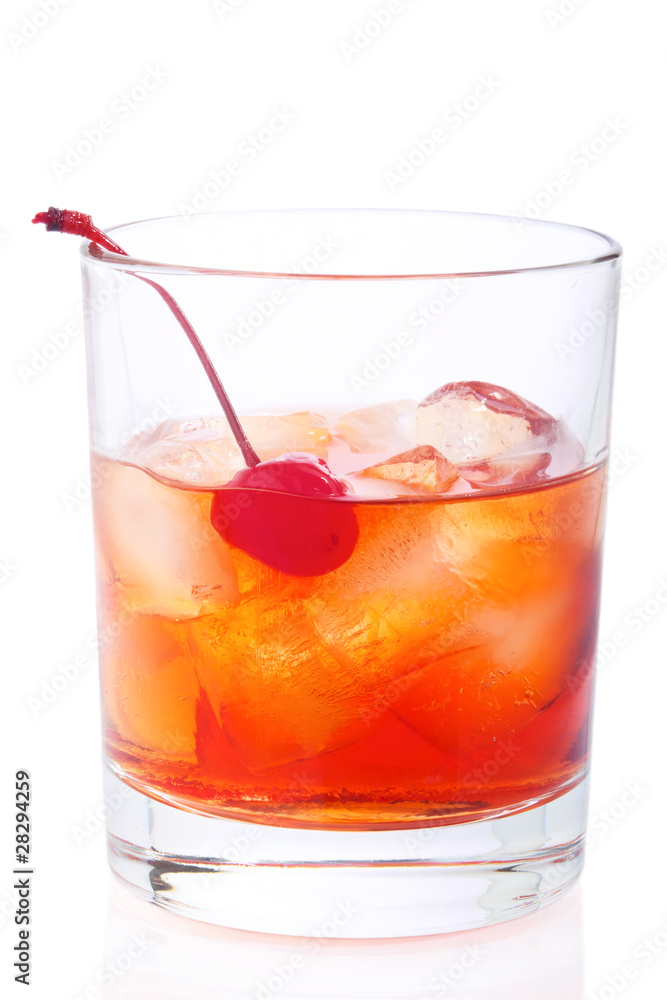 Manhattan Cocktail in old fashioned glass isolated on white Manhattan Cocktail in old fashioned glass isolated on white