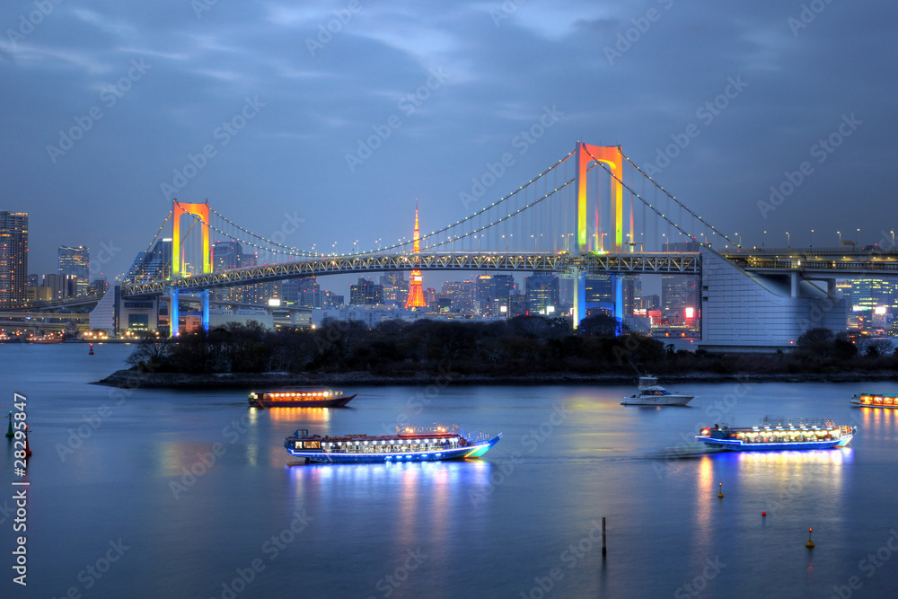 Rainbow Bridge from Odaiba, Tokyo, Japan