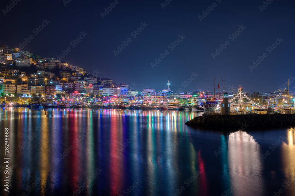 Alanya port at night