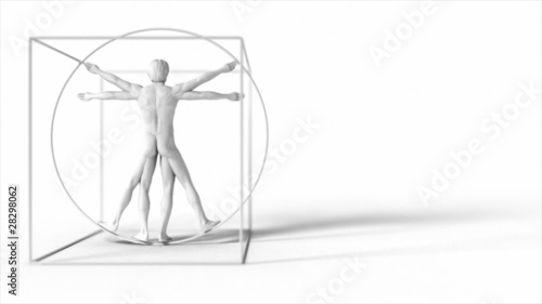 3d rotating Da Vinci man. Seamless loop.