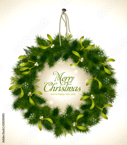 natural christmas wreath with fir and mistletoe