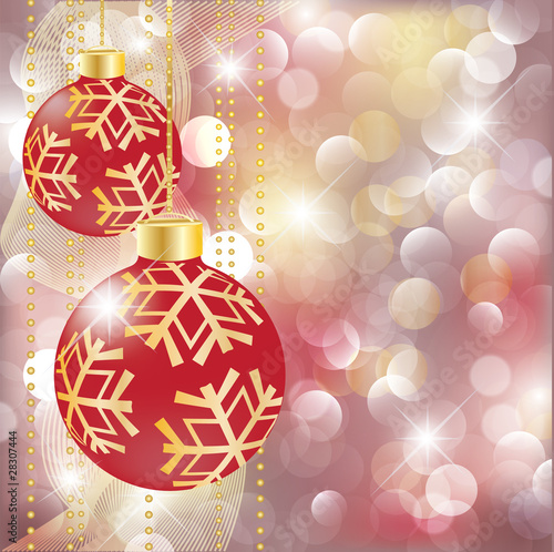 New year greeting card with christmas balls. vector