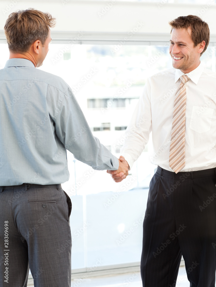 Two happy businessmen concluding a deal by shaking their hands Two happy businessmen concluding a deal by shaking their hands